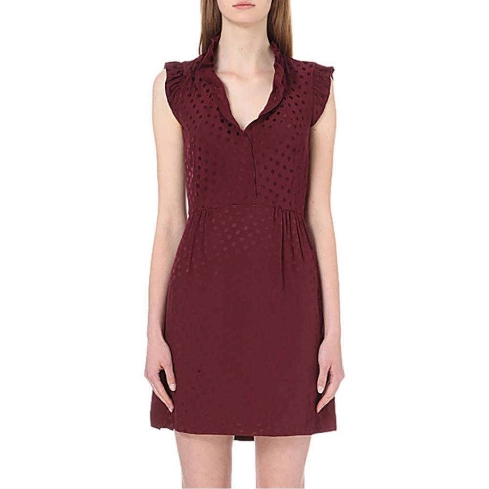 Sandro Burgundy Jasmine Casual Dress Dot size 2